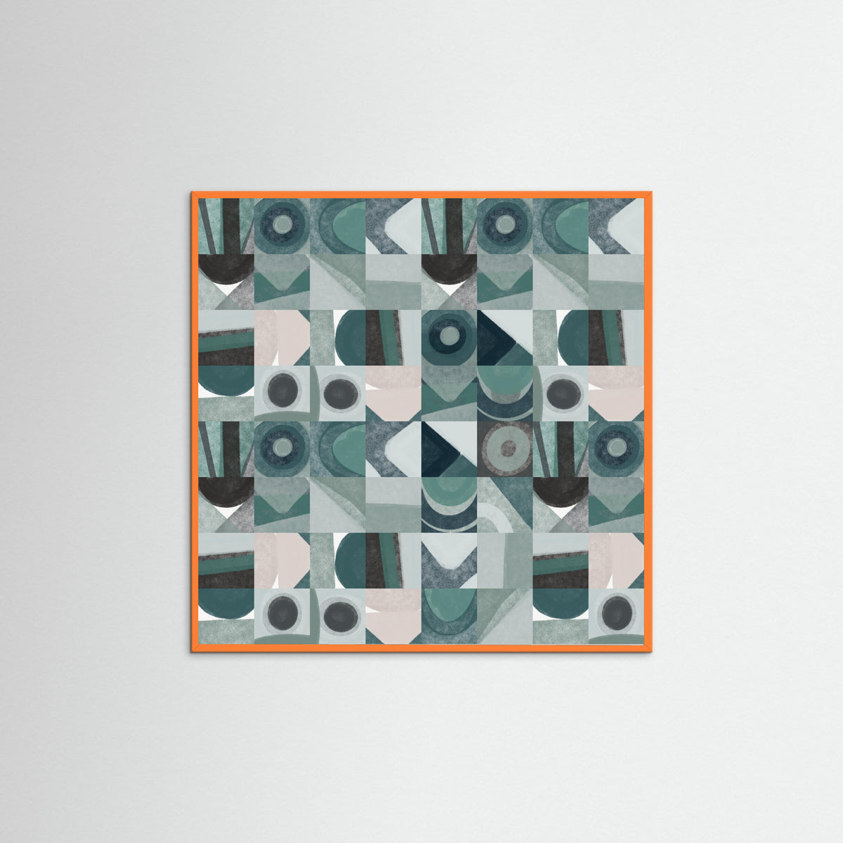 Orange Wood Mid Century Grid Pattern Four Poster