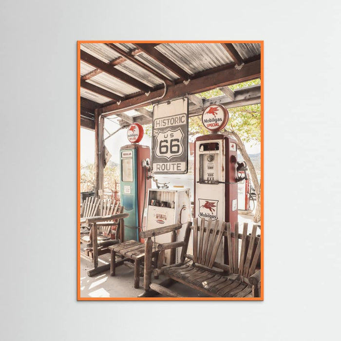 Orange Wood Route 66 Gas Station Poster