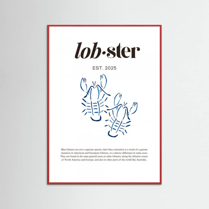 Póster Blue Lobster Poster | Minimalist Coastal Art with Seafood Illustration – póster e impresión artística