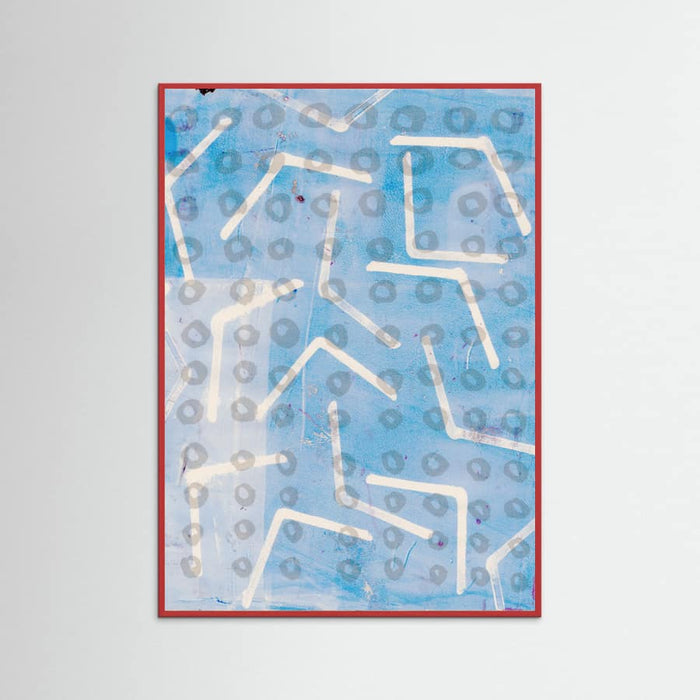 Red Wood Contemporary Abstract In White and Blue Poster