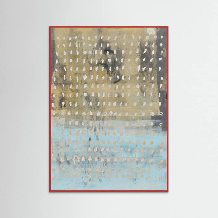 Red Wood Contemporary Abstract In Yellow, Taupe, Light Blue Poster