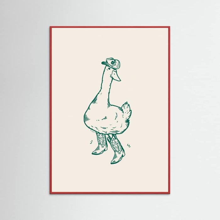 Red Wood Duck wearing Western Boots in green Poster