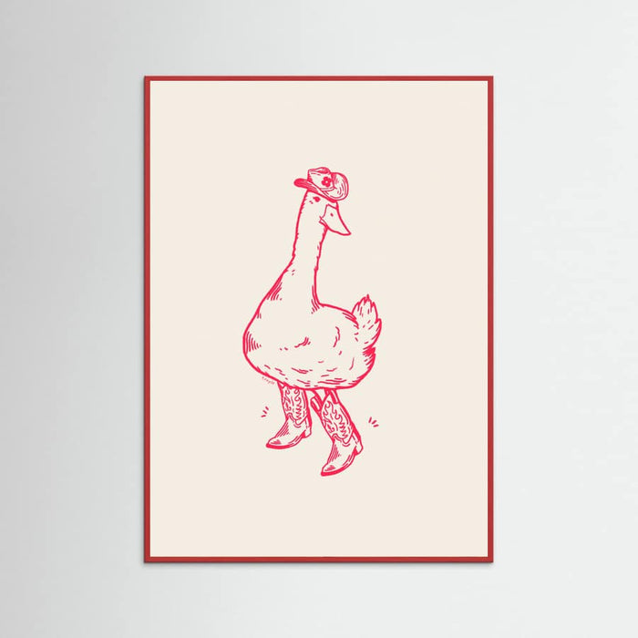 Red Wood Duck wearing Western Boots in pink Poster