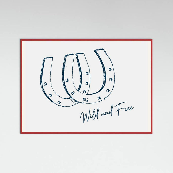 Plakat Horseshoe Wild and Free Navy Blue – plakat i druk artystyczny