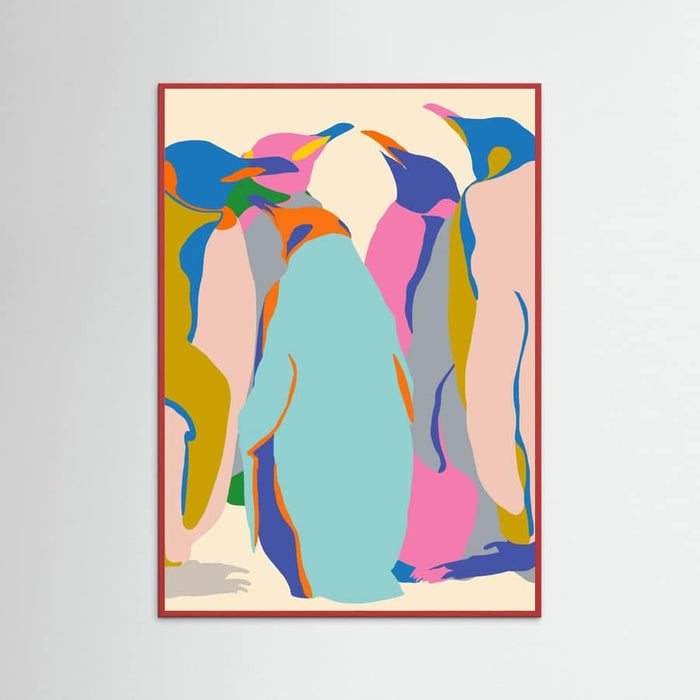 Red Wood In It Together Penguins Poster