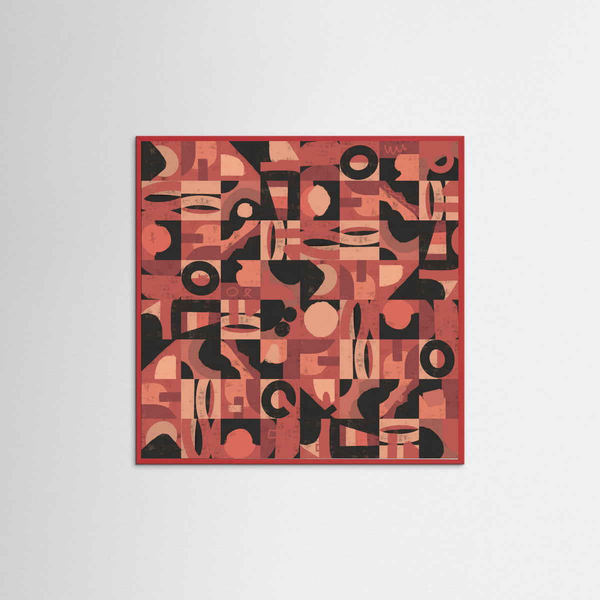 Red Wood Mid Century Grid Pattern Nine Poster