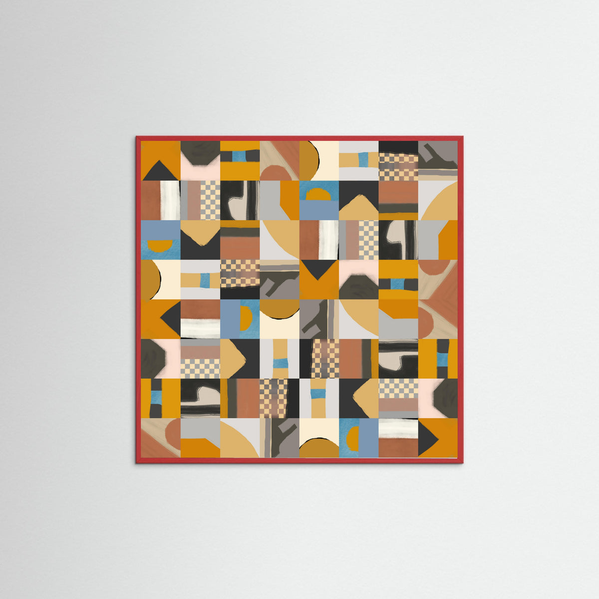 Red Wood Mid Century Grid Pattern Two Poster