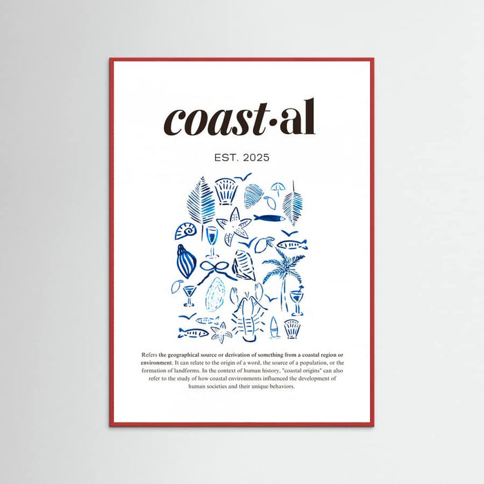 Póster Minimalist Blue Coastal Poster | Aesthetic Tropical and Marine Illustrations – póster e impresión artística