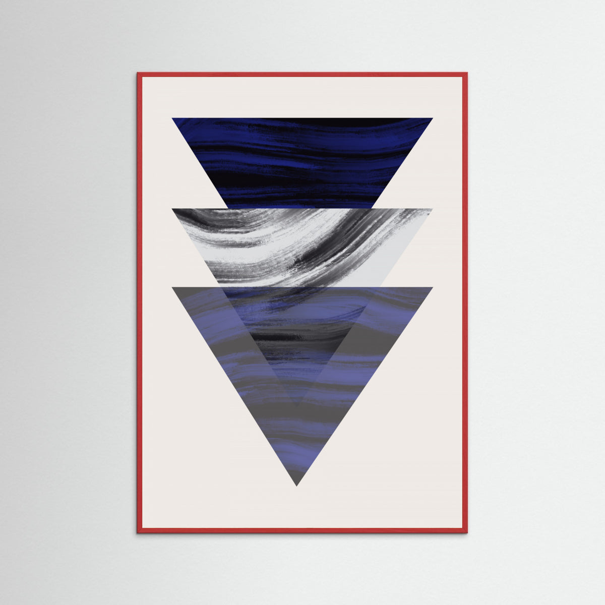 Red Wood Three Triangular Geometric Poster