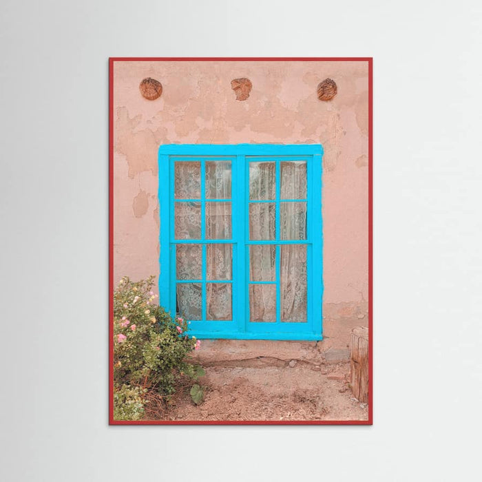 Red Wood Turquoise Window - Taos, New Mexico Poster