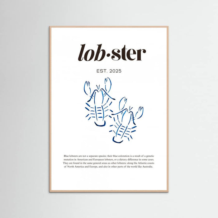 Póster Blue Lobster Poster | Minimalist Coastal Art with Seafood Illustration – póster e impresión artística