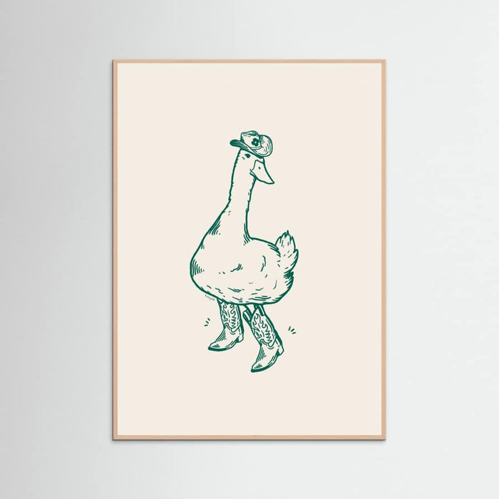 Rose Wood Duck wearing Western Boots in green Poster