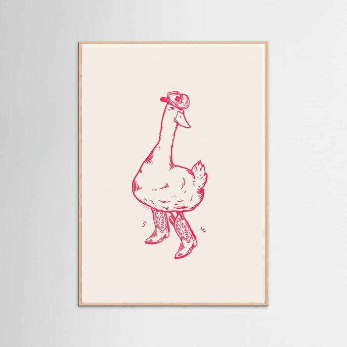 Rose Wood Duck wearing Western Boots in pink Poster