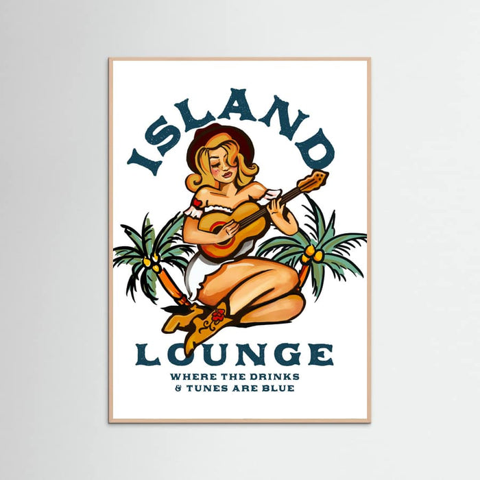 Rose Wood Island Lounge Tropical Pin Up Girl Playing Guitar Poster