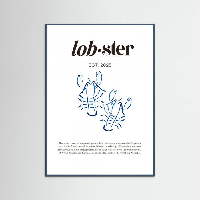 Póster Blue Lobster Poster | Minimalist Coastal Art with Seafood Illustration – póster e impresión artística