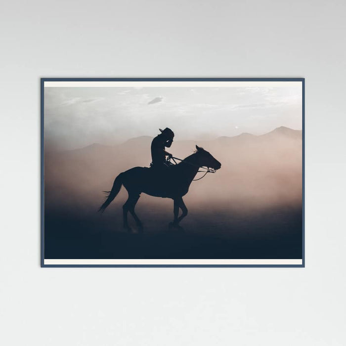 Teal Wood Cowboy Sunset Ride Poster