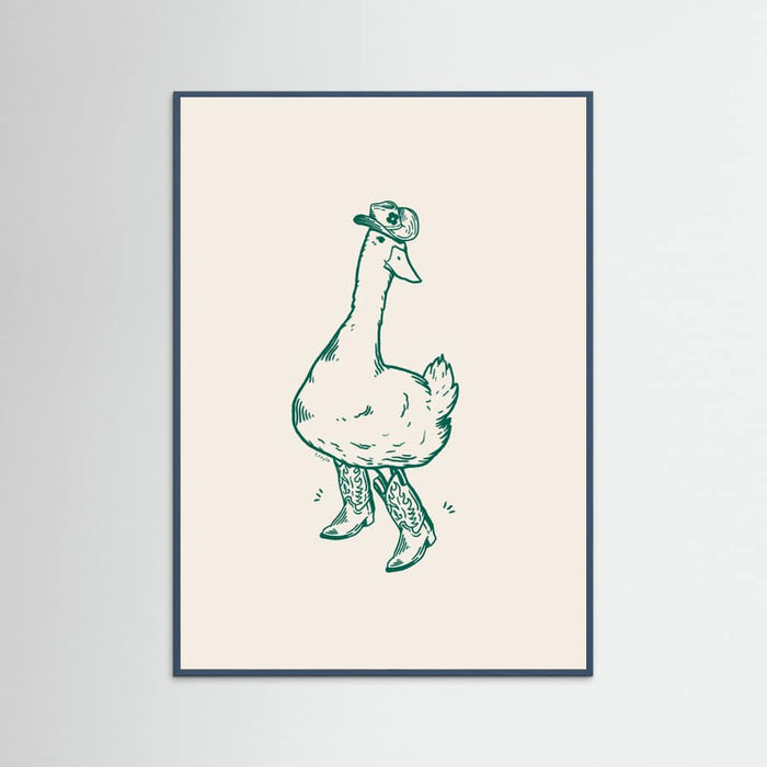Teal Wood Duck wearing Western Boots in green Poster