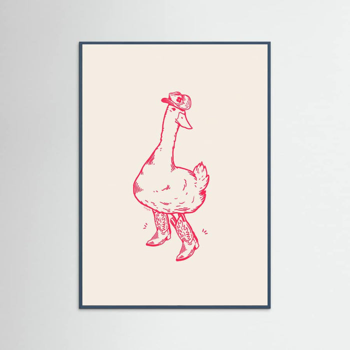 Teal Wood Duck wearing Western Boots in pink Poster