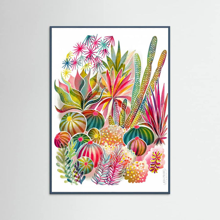 Teal Wood Flowering Succulent and Cacti Garden Poster