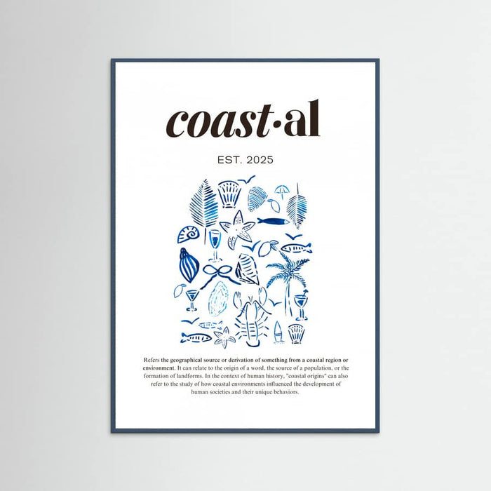 Póster Minimalist Blue Coastal Poster | Aesthetic Tropical and Marine Illustrations – póster e impresión artística