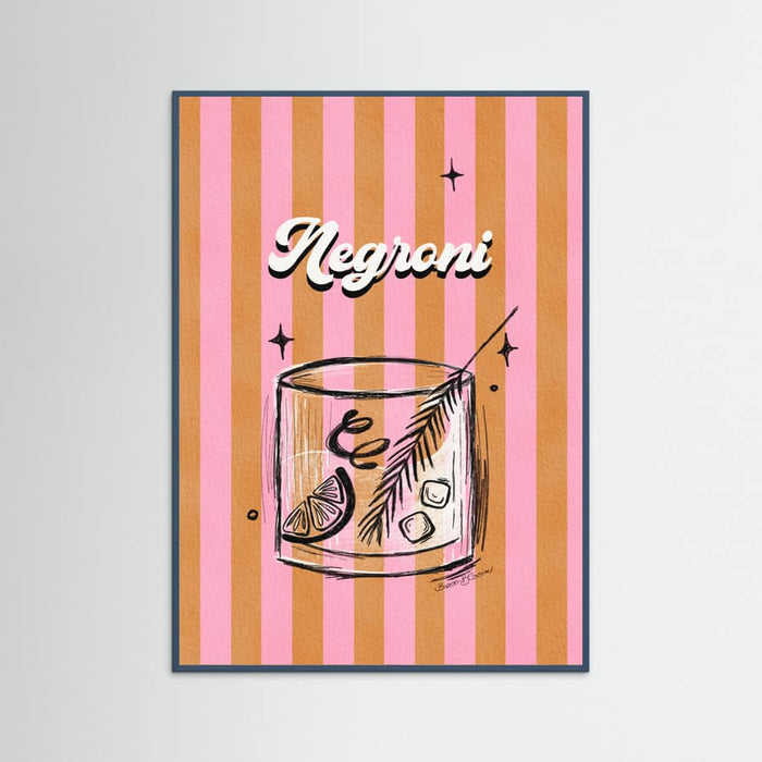 Negroni Drink on Stripes Poster – poster and art print