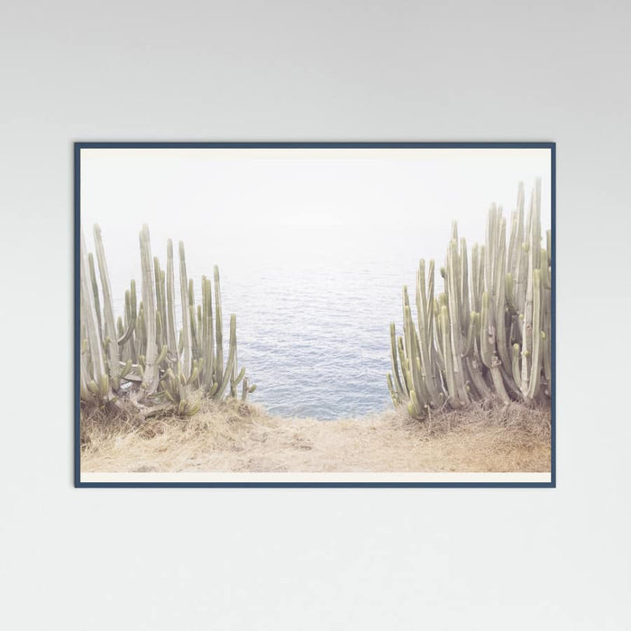 Teal Wood Ocean Cactus Poster