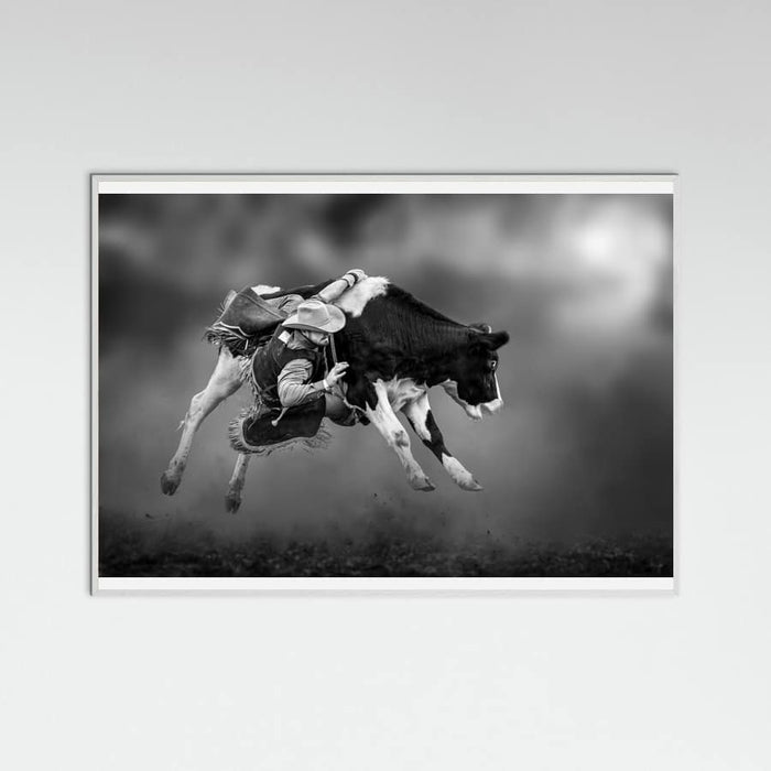 White Wood Bucking Calf Ride Poster