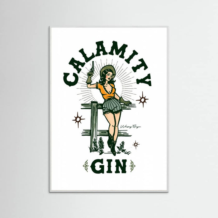 White Wood Calamity Gin Funny Retro Western Cowgirl Art Poster