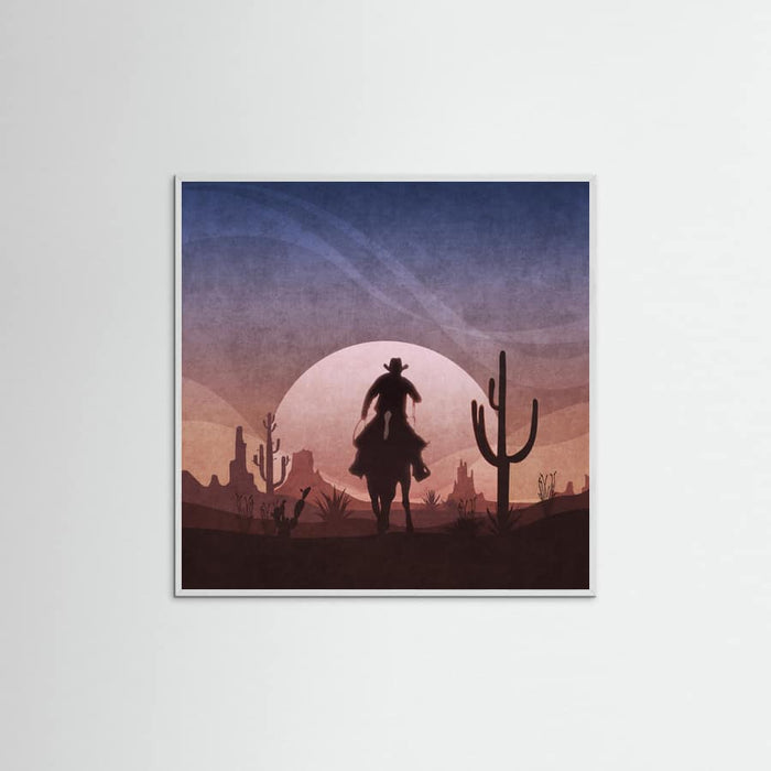 White Wood Cowboy Sunset Poster