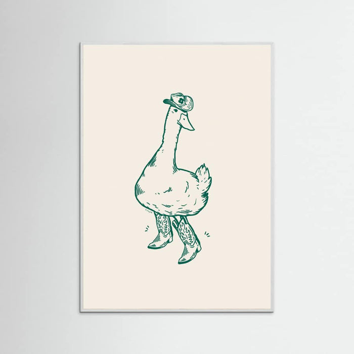 White Wood Duck wearing Western Boots in green Poster