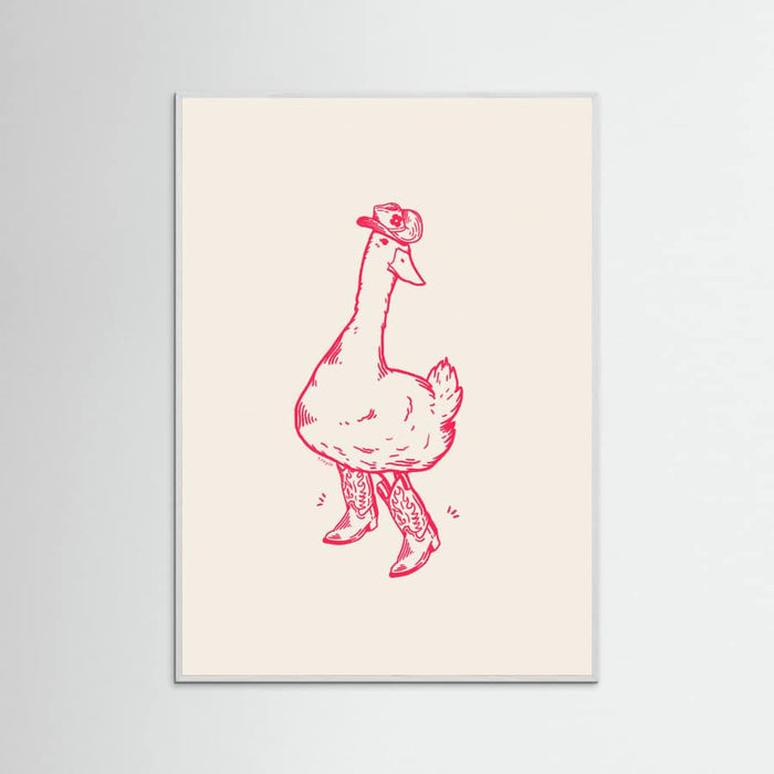 White Wood Duck wearing Western Boots in pink Poster