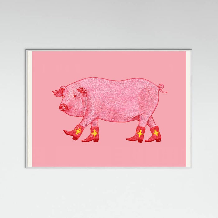 White Wood Marjorie the Cowgirl Pig Poster