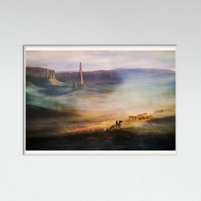 White Wood Misty Western Cattle Drive Poster
