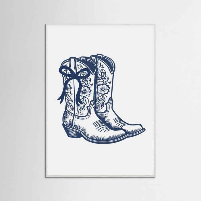 Navy Blue Cowgirl Boots with Bow Poster – plakat og kunsttryk