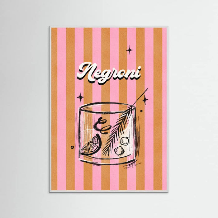 Negroni Drink on Stripes Poster – poster and art print