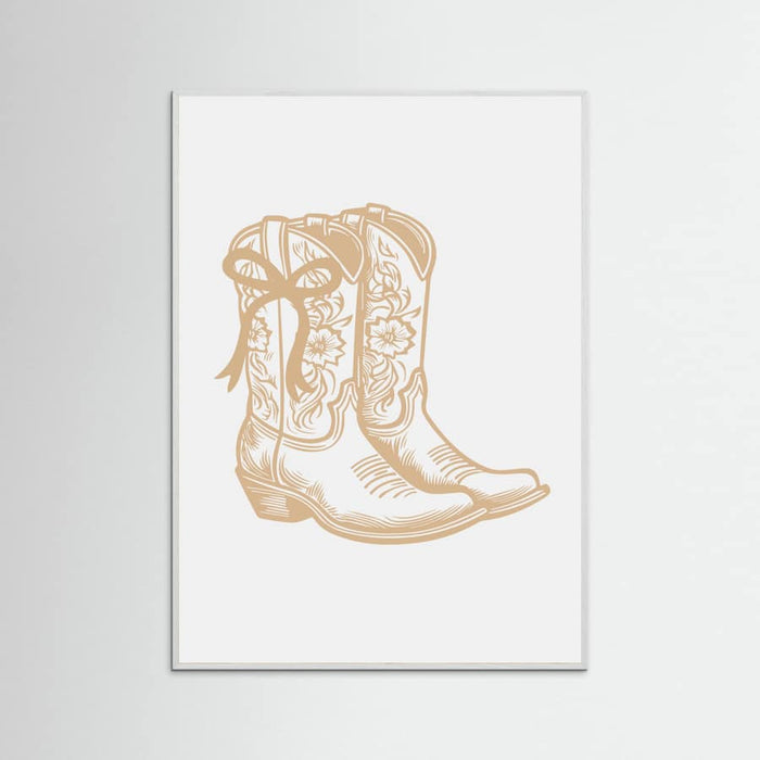 Neutral Cowgirl Boots with Bow Poster – plakat og kunsttryk