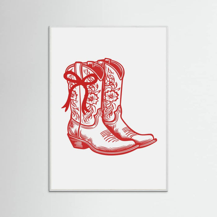 Red Cowgirl Boots with Bow Poster – plakat og kunsttryk
