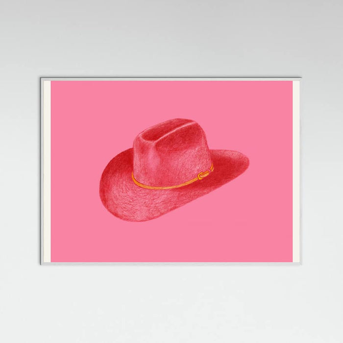 White Wood Red Stetson On Pink Poster