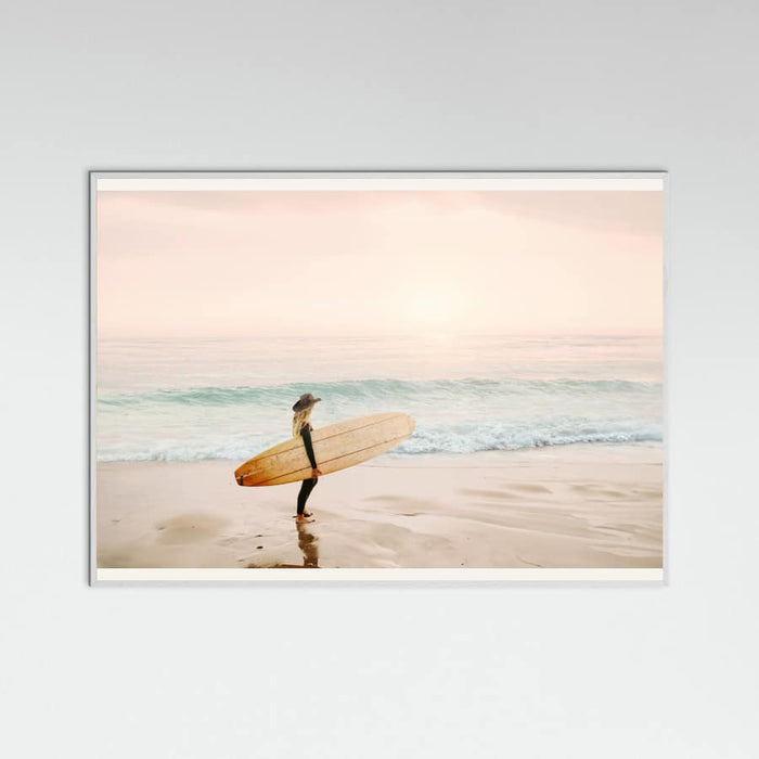 White Wood Surfer Cowgirl Poster