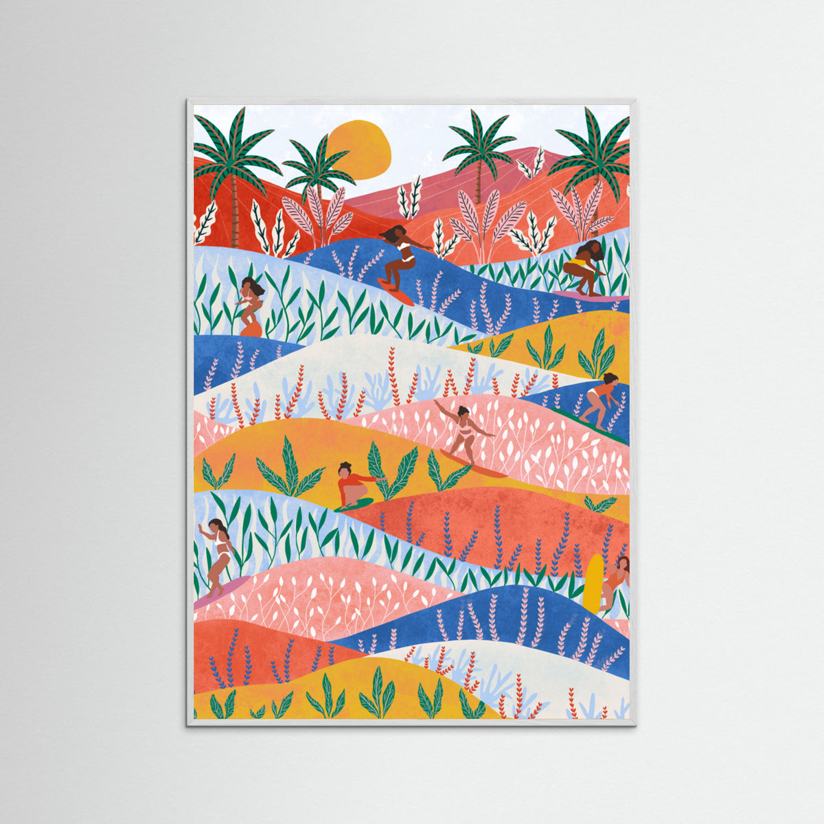 White Wood Surfers Poster