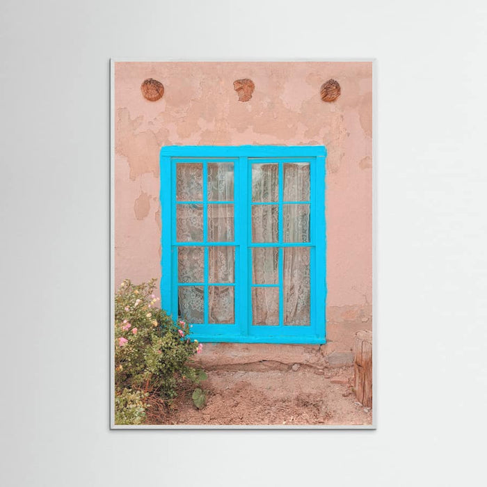 White Wood Turquoise Window - Taos, New Mexico Poster