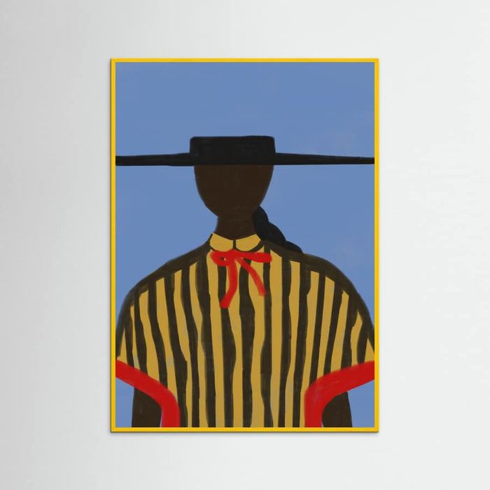 Yellow Wood Bold Hat Woman and Stripes New Mexico Style Poster