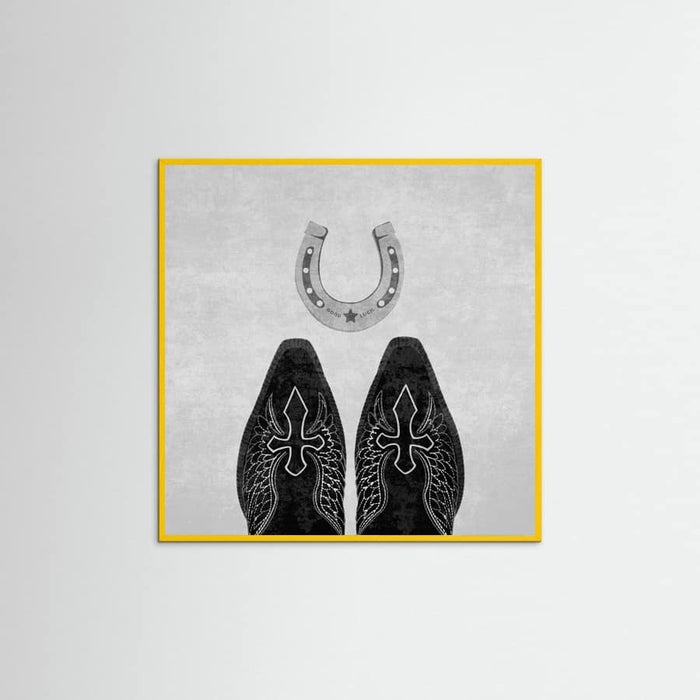 Affiche Bw Cowboy Boots and Horseshoe – affiche et impression d’art