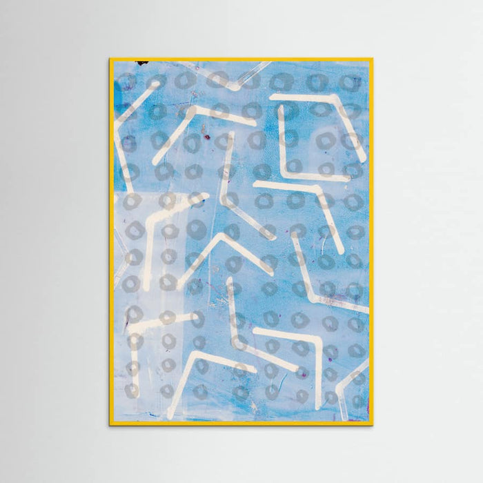 Yellow Wood Contemporary Abstract In White and Blue Poster
