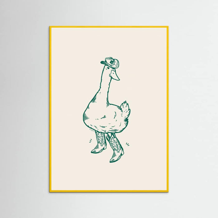 Yellow Wood Duck wearing Western Boots in green Poster