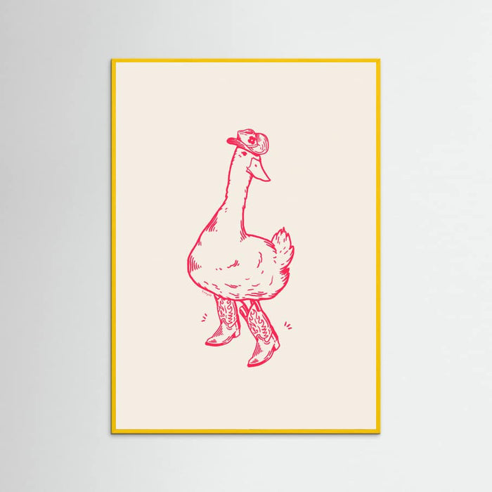 Yellow Wood Duck wearing Western Boots in pink Poster