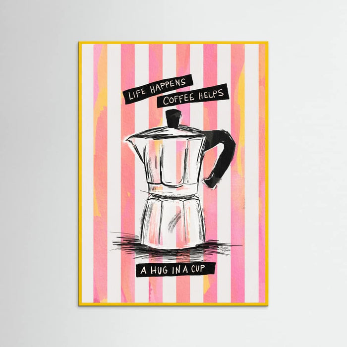 Mocca Coffee on Stripes - Hug in a Cup Poster – poster and art print
