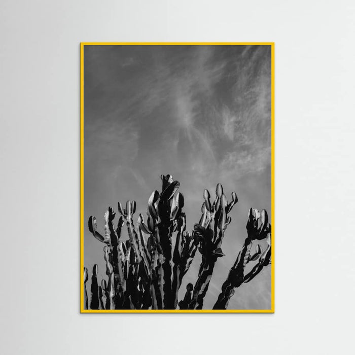Yellow Wood Monochrome Cactus Sky Poster