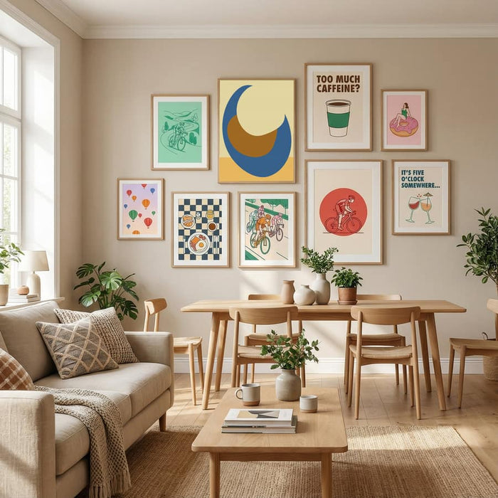 Abstract shapes in blue, terra and butter yellow Poster by Dina Dankers in Define Your Sanctuary gallery wall