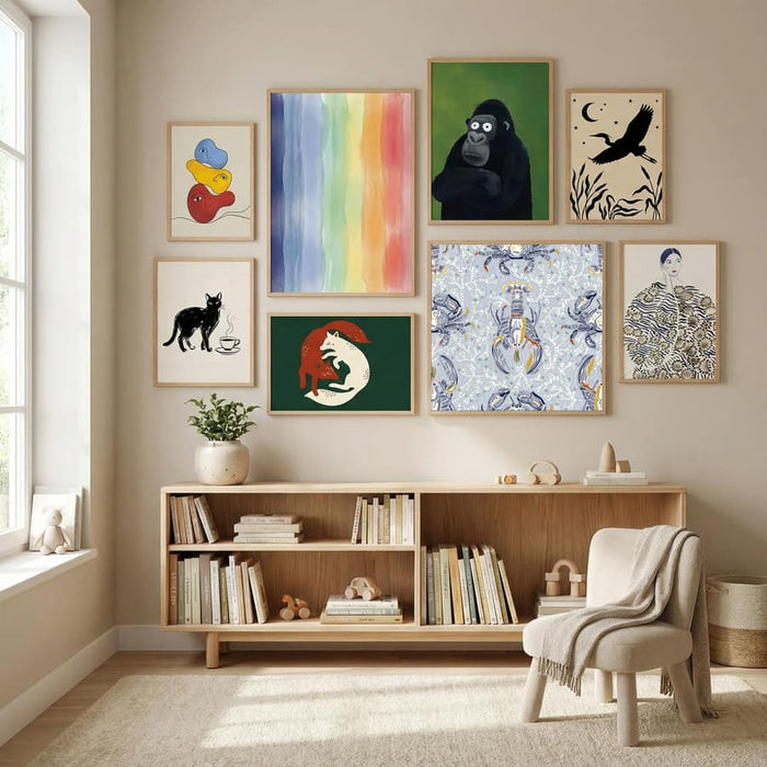 Lobster and crab coastal nostalgia grey pattern Poster – plakat og kunsttryk